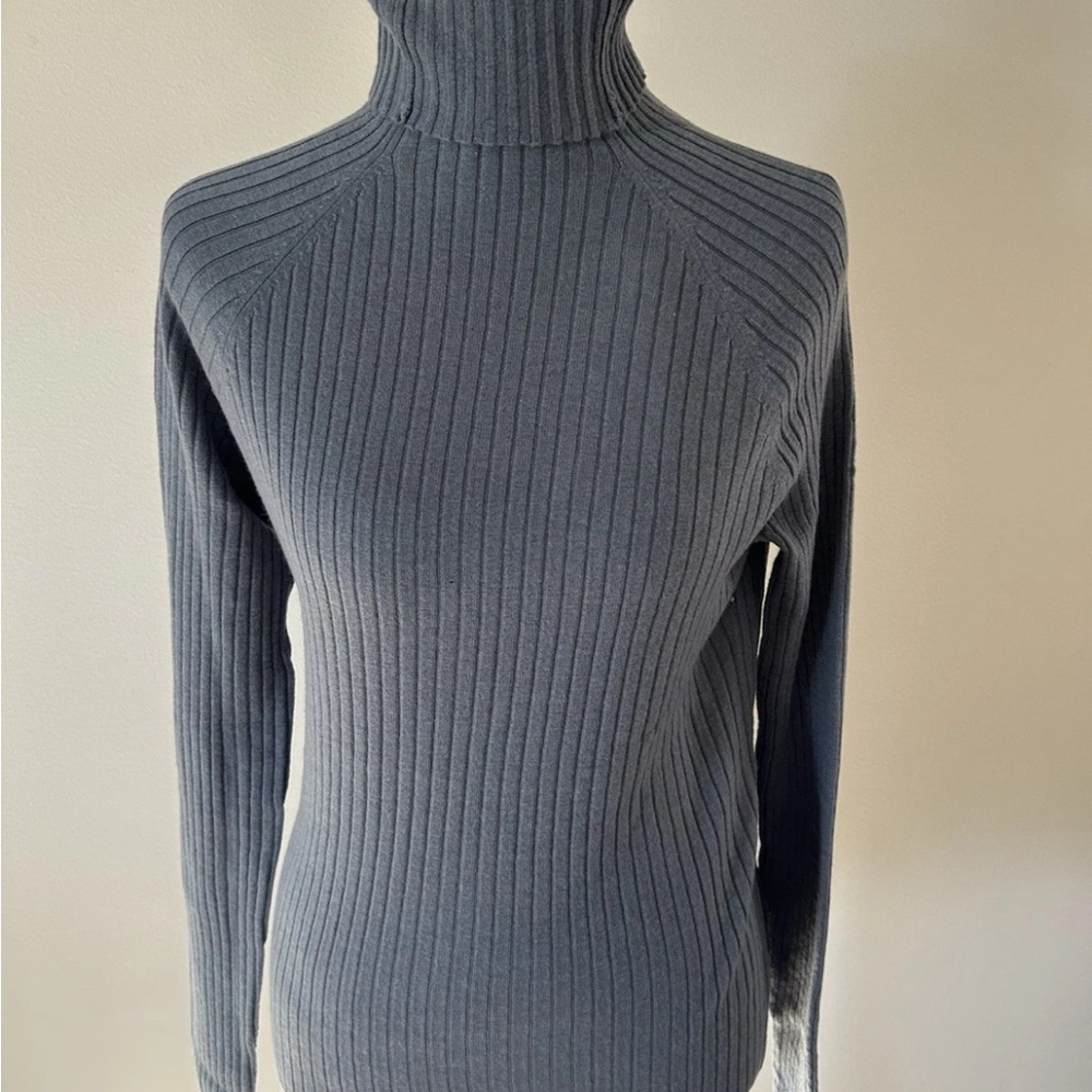 Ply Cashmere Ribbed Turtleneck Sweater - grey blue
